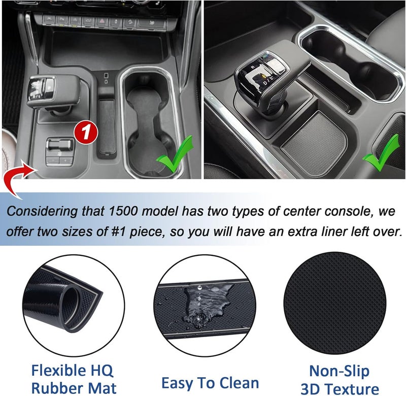 TOPINSTALL Gray 7PCS Console Liners Compatible with 2023-2026 Chevy Silverado/GMC Sierra 1500 & 2022 Refreshed 1500 Models, Premium Rubber Non-Slip Cup Holder Mats（Full Console w/Bucket Seats ONLY） - Image 2